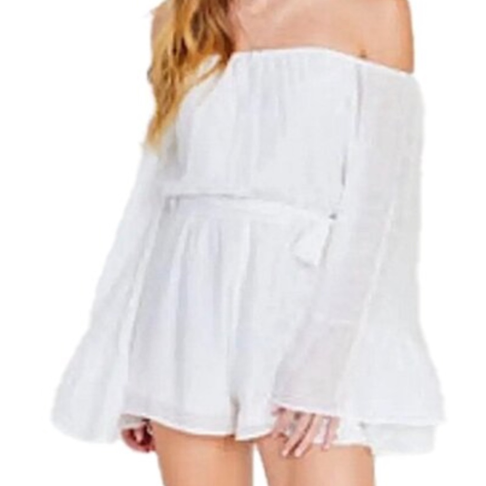 Altar'd State Ivory XS off shoulder romper with long bell sleeves